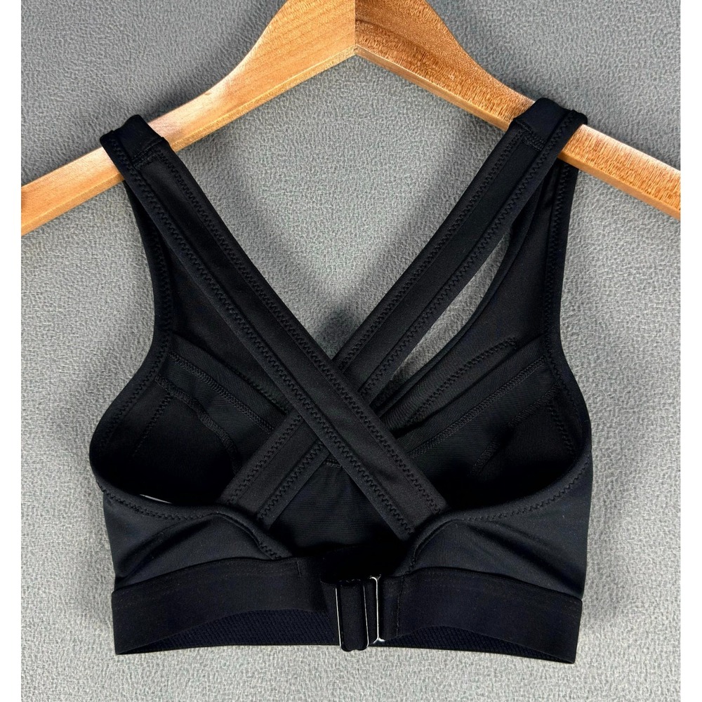 Nike Sports Bra XS Black Compression Swoosh Logo Stretch Cross Back Yoga Gym - Picture 2 of 7